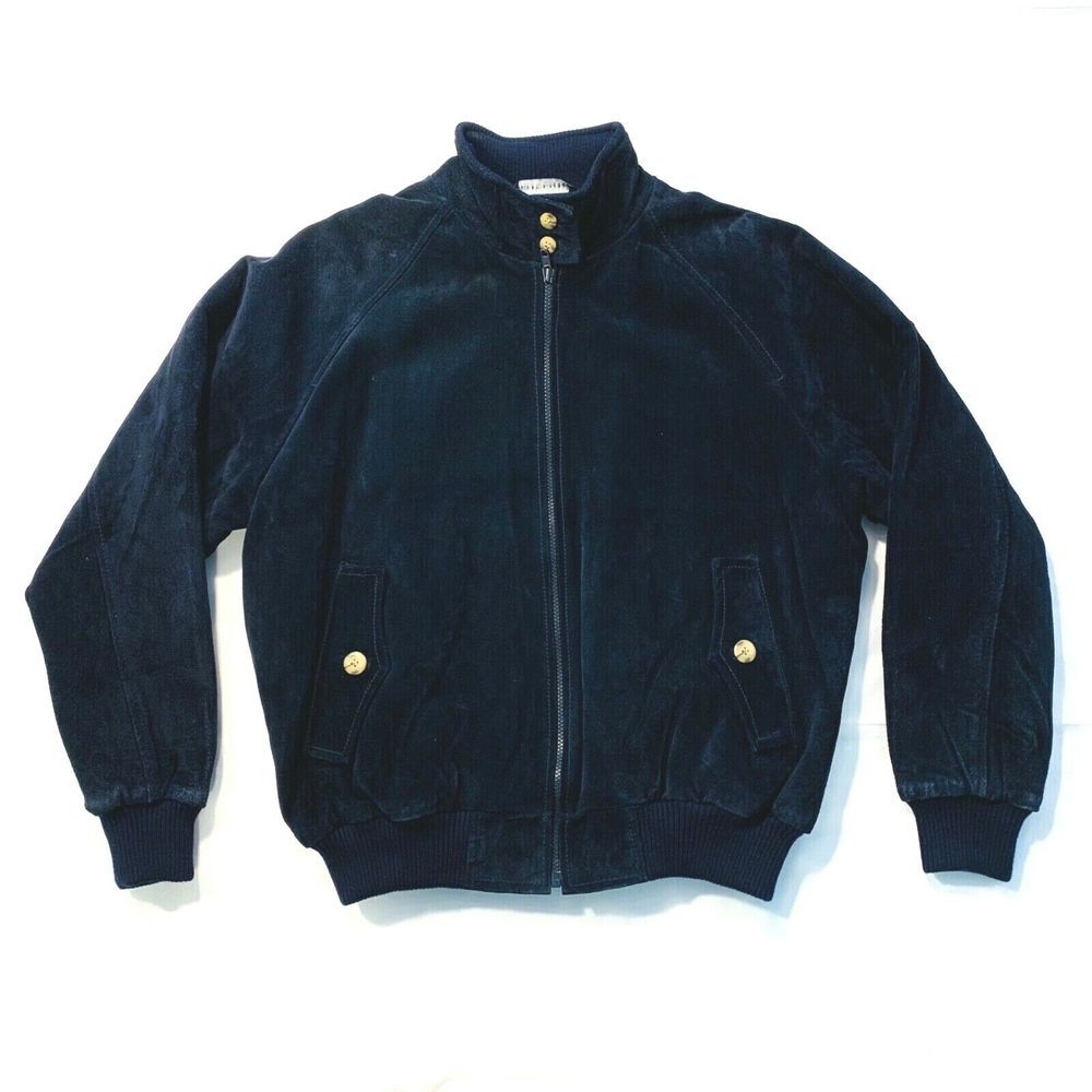 Authentic Imports Leather Full Zip Bomber Jacket Insulated Flannel Lined Black L